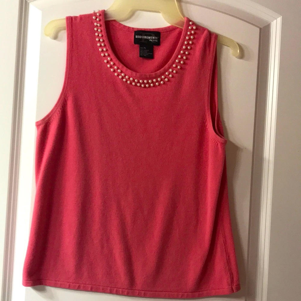 Pink knit tank with pearl bead trim, PL